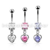 mcdz419 steel belly banana w dangling heart shape w round cz
