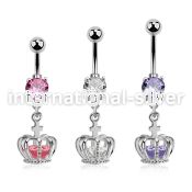 mcdz590 steel belly banana w cz dangling crown w cz