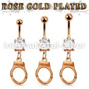 mdrz765c rose gold steel belly banana w cz dangling handcuff