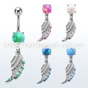 moop568 steel belly banana w 7mm opal dangling bird wing