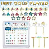 nbbxm7mg 18k gold plated silver nose bones with color flower