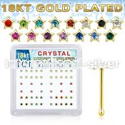 nbstxmg 18k gold plated silver nose bones with color star