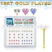 nbzhmg 18k gold plated silver nose bones with prong cz heart