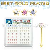 nbzsmg 18k gold plated silver nose bones with prong cz star