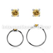 nhge6 silver nose ring w a 2mm citrine in casting prong set