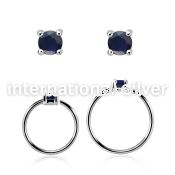 nhge9 silver nose ring w 2mm blue sapphire casting prong set