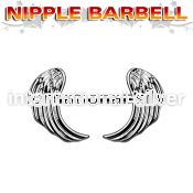 npsh15 316l steel nipple barbell with two rhodium plated wings