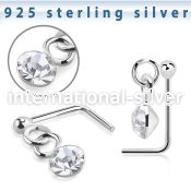 nsdvm1 sterling silver l shaped nose stud ball dangling gem