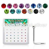 nw9mbx box of silver nose screws, 20g w 1.5mm color crystal top