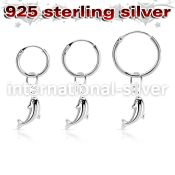 phod37 silver helix hoop earring w plain silver dolphin dangling
