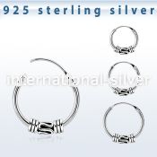 phoxb 925 sterling silver bali style black oxidized hoop earrings