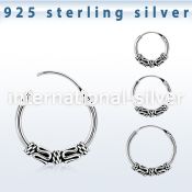phoxc 925 sterling silver bali style black oxidized hoop earrings