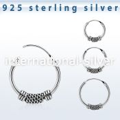 phoxf 925 sterling silver bali style black oxidized hoop earrings