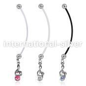 pndz370 pregnancy belly ring w dangling musical note w round cz