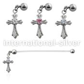 pndz379 pregnancy belly ring w dangling vintage cross w round cz