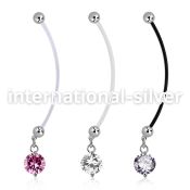 pndz383 pregnancy belly ring w dangling twin prong set 10mm cz 