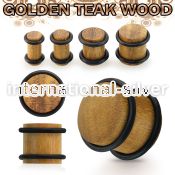 pwtgr golden teak wood ear plug double rubber o rings