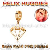 rose gold steel helix huggie w a diamond dangling 