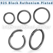 rusegh16 black ruthenium silver hinged segment hoop 16g