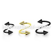 spt20cn anodized 316l steel eyebrow spiral, 20g w 3mm cones