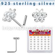 sxbufc36 silver l shaped nose studs 22g butterfly clear 36
