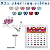 sxbufm36 silver l shaped nose studs 22g butterfly gems 36