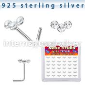 sxcubc36 silver l shaped nose studs 22g clear gems curved 36