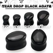 tgsf black agate double flare saddle ear plug teardrop shape