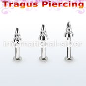 tlbcn4a 316l steel tragus labret 16g w a 4mm ridged drill cone 