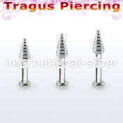 tlbcn4c 316l steel tragus labret 16g w a 4mm ridged drill cone 