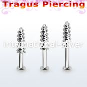 tlbescw 316l steel tragus labret 16g w a screw threading tip