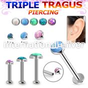 tlbio steel internal tragus labret w flat top w opal
