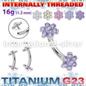 ubnin10 titanium curved barbell 16g flower top cz internal