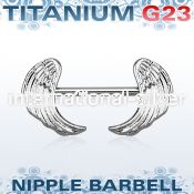 unpsh15 titanium g23 nipple barbell w two rhodium plated wings