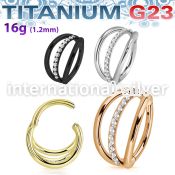 usgsh33 titanium hinged segment hoop triple rings cz