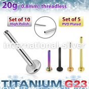 xulbnos20g titanium threadless labret stud bar 20g 10pcs