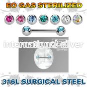 zbbnp2c sterilized steel nipple barbell 14g gem balls