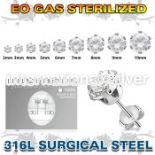 zerz sterilized steel earring stud prong set cz one pair