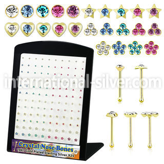 18brmnb 18k gold plated silver nose bones clear in display