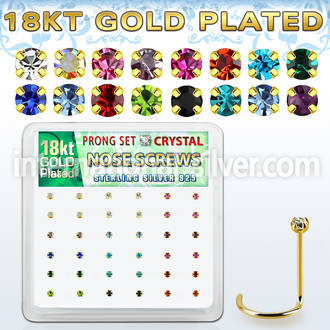 18nwpxm box gold plated silver nose screw set 1.5mm mix crystal