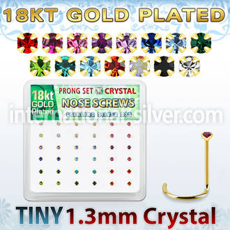 18wp6xm box gold plated silver nose screw set 1.25mm mix crystal