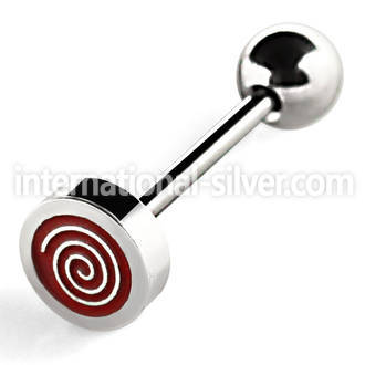 bbsh10 316l steel tongue barbell with red spiral logo