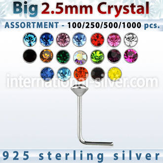 blk535 l shape nose studs silver 925 nose