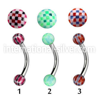 bnedxu steel eyebrow banana w 3mm balls w checker pattern
