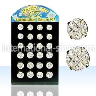 brsv9g silver ear stud w 9 10mm round prong cz stone