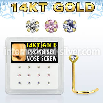 dgsc27 box w 14kt gold nose screw w prong set 2mm mix color czs