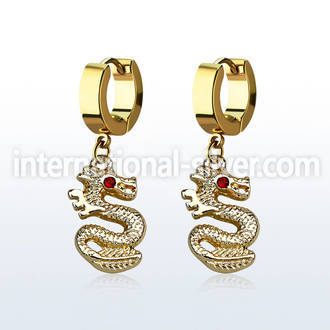 erg721 gold steel huggies earrings dangling dragon crystal eye