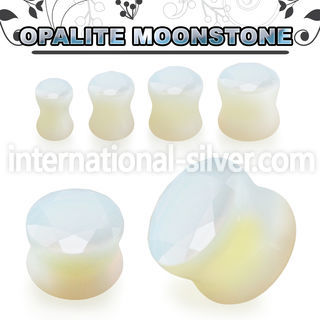 fgsa opalite moonstone double flare ear plug faceted cut