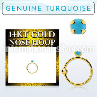 ghge7 14kt nose ring genuine turquoise stone prong setting
