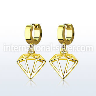 gold pvd plated steel huggies w diamond dangling 